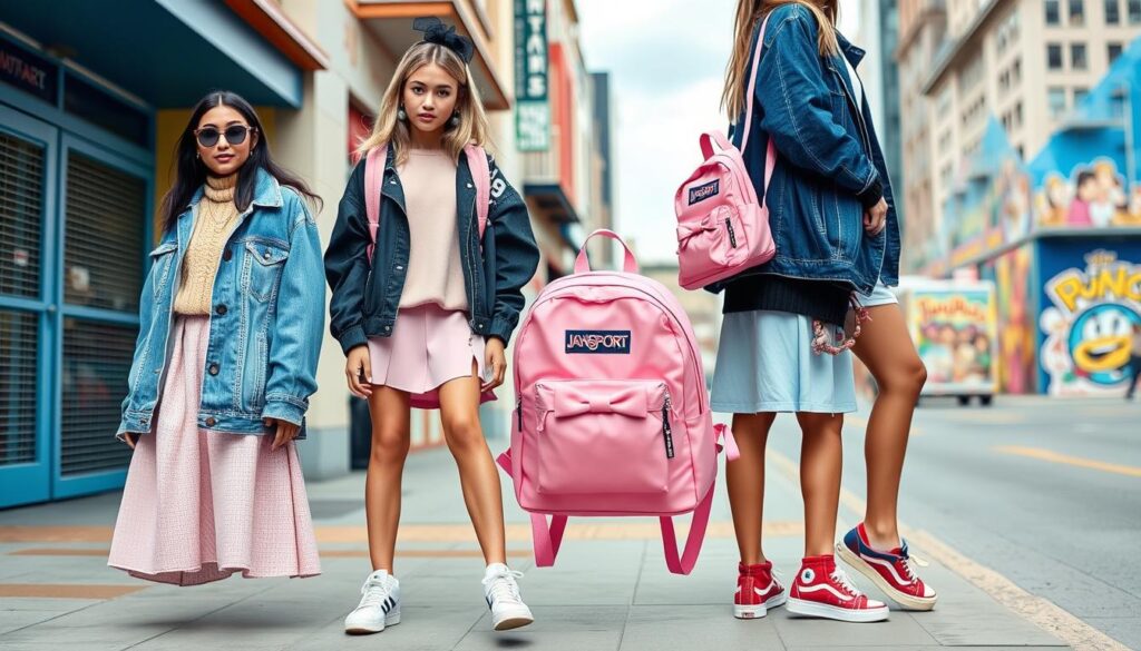 JanSport Pink Bow Backpack styled outfits